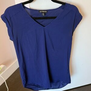 Express Women's Deep Blue V-Neck Blouse